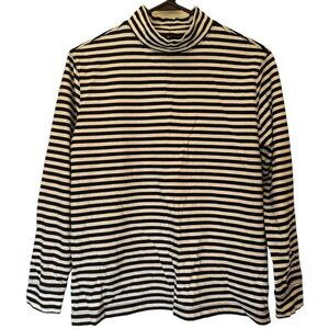 Lands' End black + white striped mockneck long-sleeve top sz S